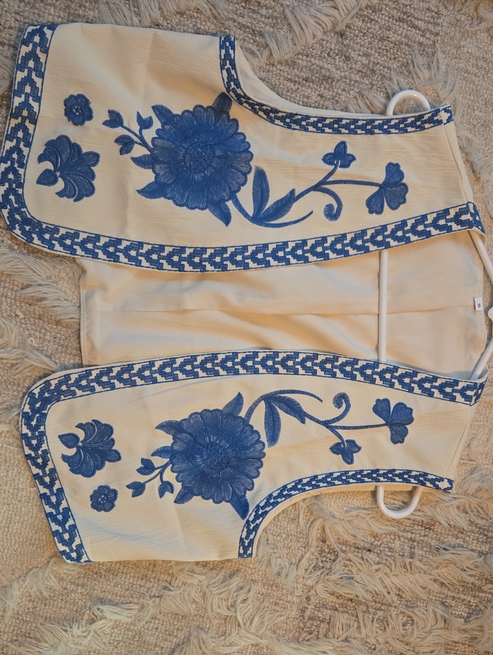 Source Unknown Ivory Vest with Blue Floral Embroidery